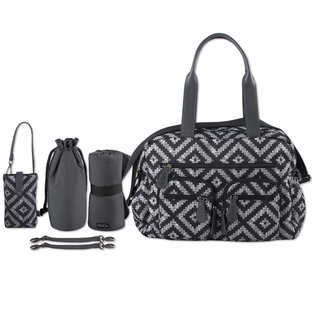 OiOi Multi Zip Pocket Carryall Baby Diaper Bag Black Aztec